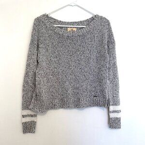 HOLLISTER Gray White Marled Varsity Stripe Cotton Blend Cropped Crop Sweater XS